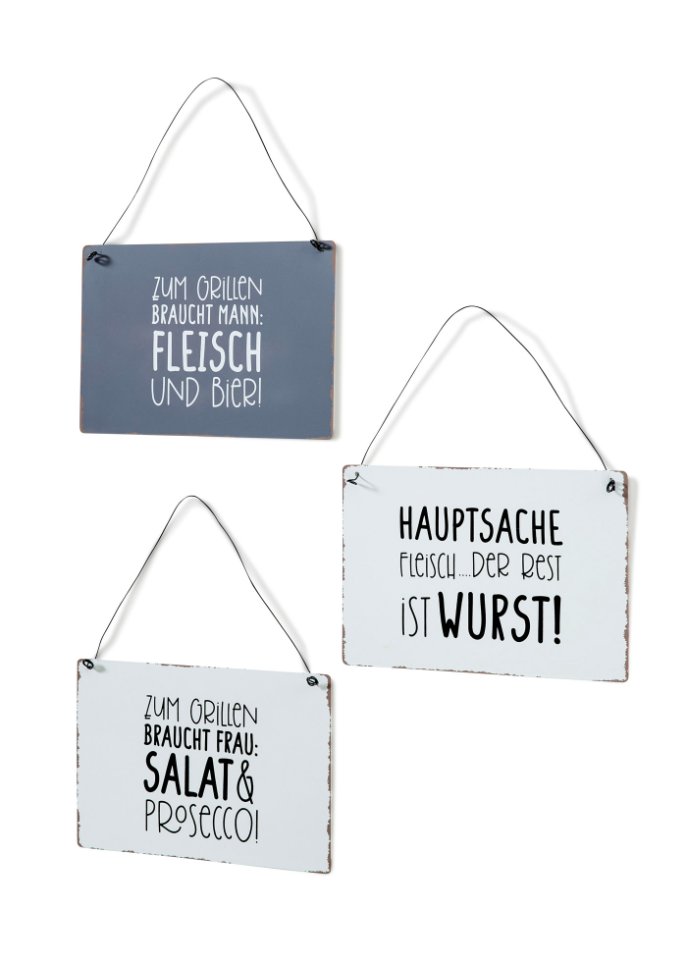 Deko-Objekt Schilder mit Grill-Sprüchen (3er Pack) in schwarz - bpc living bonprix collection