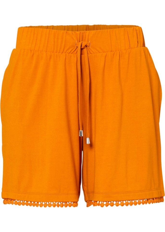 Jerseyshorts mit Bequembund und Spitze in orange von vorne - bpc bonprix collection