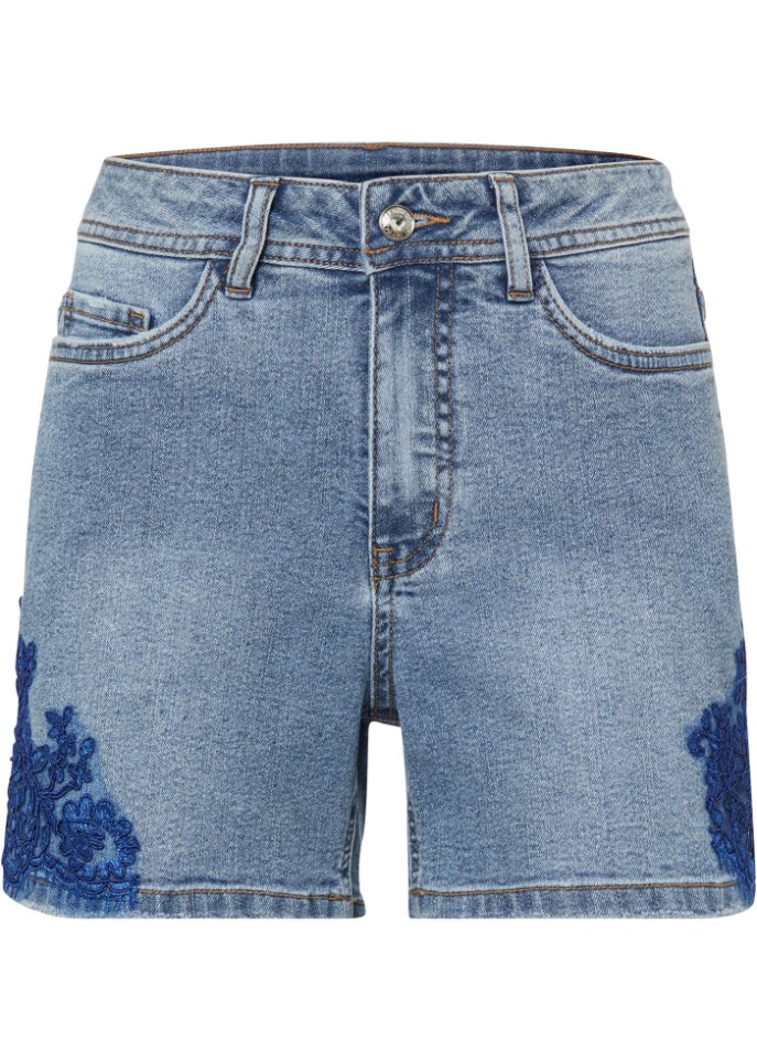Jeans-Shorts mit Spitze in blau von vorne - BODYFLIRT