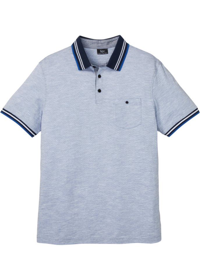 Poloshirt mit Brusttasche, Kurzarm in blau von vorne - bpc bonprix collection