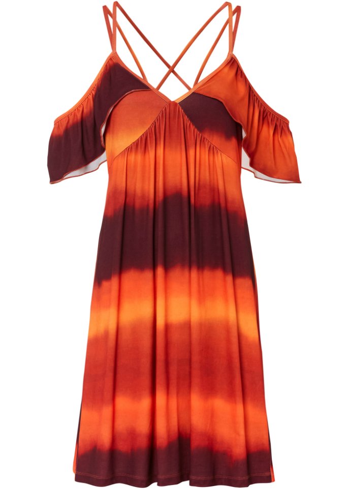 Kurzes Kleid mit Volants in orange von vorne - RAINBOW