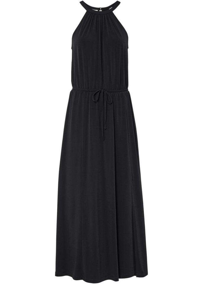 Maxi-Kleid mit Bindegurt in schwarz von vorne - RAINBOW