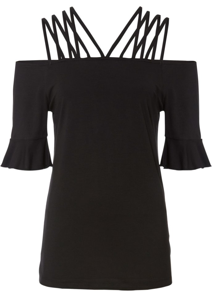 Shirt mit Straps in schwarz von vorne - BODYFLIRT boutique