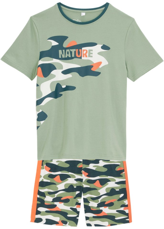Jungen T-Shirt und kurze Hose (2-tlg.Set)  in grün von vorne - bpc bonprix collection
