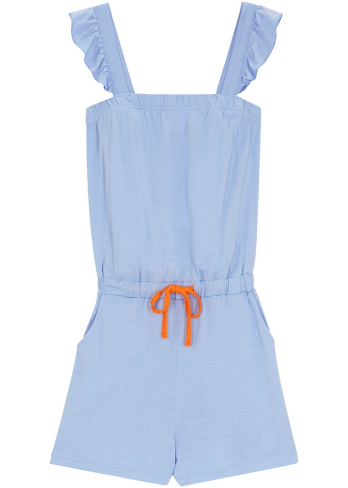 Mädchen Sommer-Jumpsuit mit Rüschen in blau von vorne - bpc bonprix collection