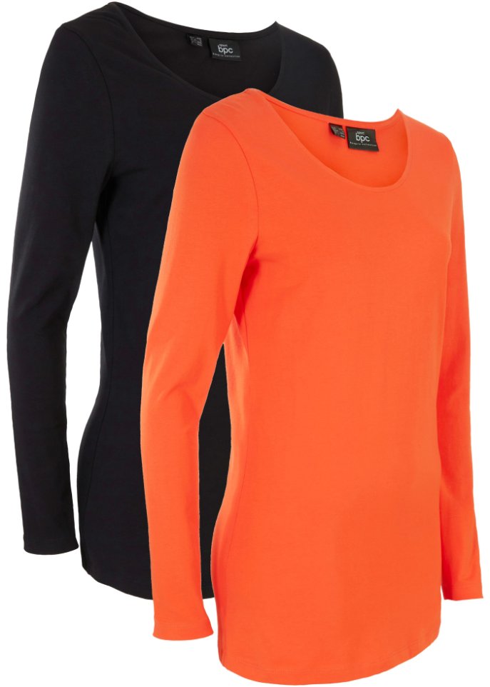 Longshirt mit Bio-Baumwolle (2er Pack) in orange von vorne - bpc bonprix collection