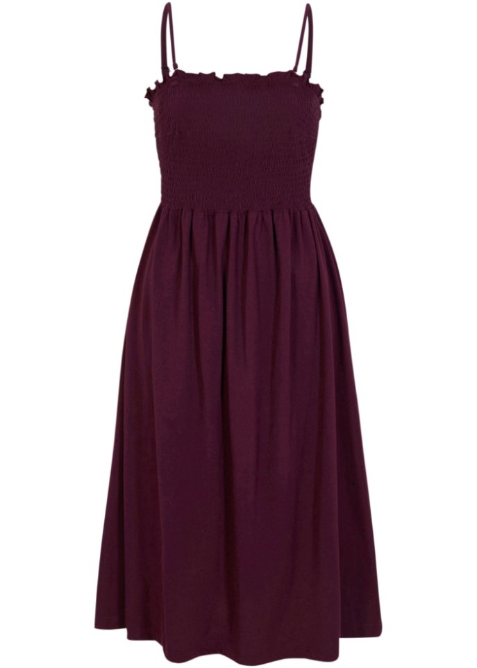 Jersey-Kleid mit Smock, wadenbedeckt in lila von vorne - bpc bonprix collection