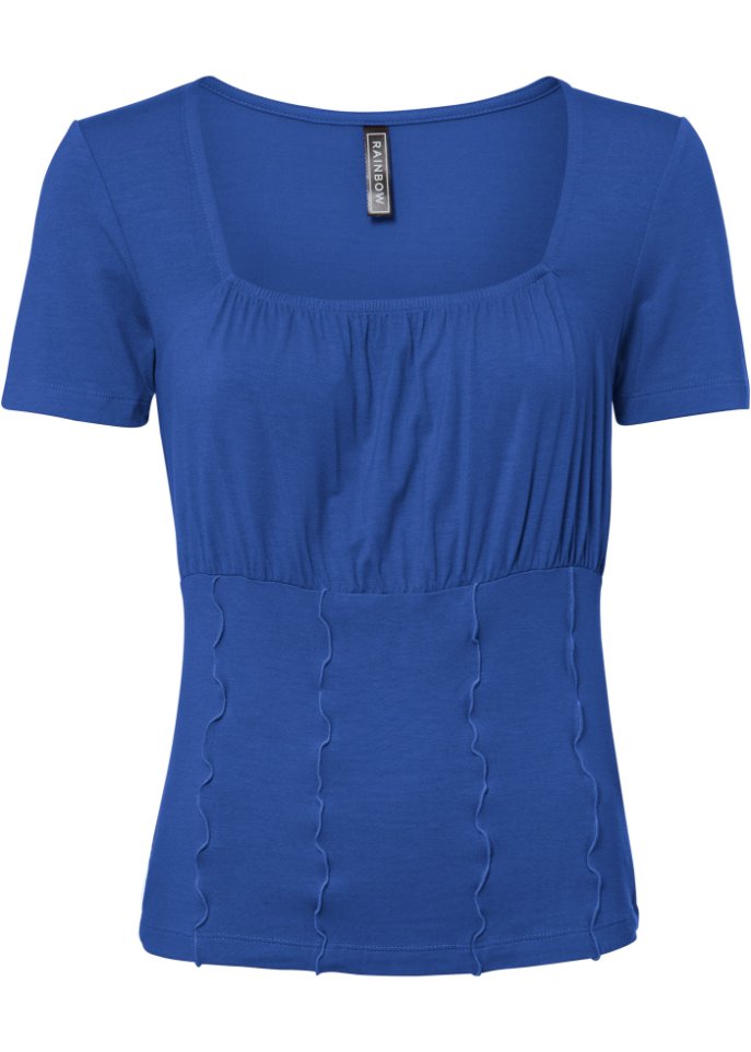 Trendiges Kurzarmshirt in Corsagen-Optik in blau von vorne - RAINBOW