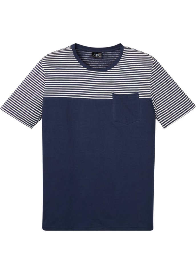 T-Shirt mit Brusttasche in blau von vorne - bpc bonprix collection
