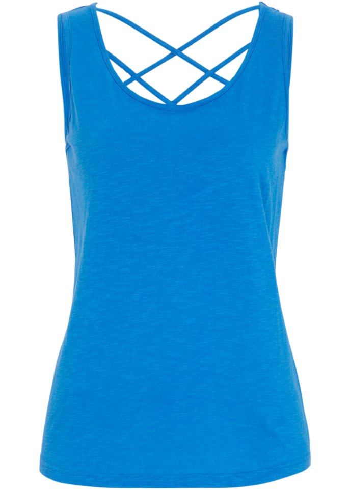 Jersey-Top mit Rückendetail in blau von vorne - bpc bonprix collection