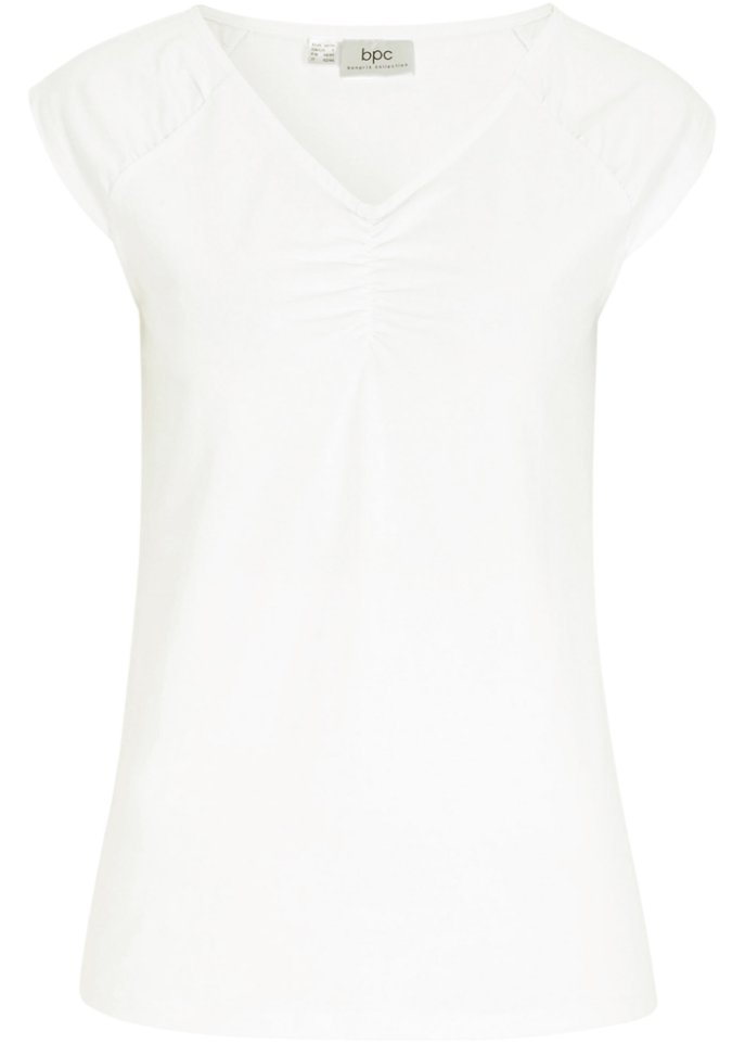 Shirttop mit V-Ausschnitt in weiß von vorne - bpc bonprix collection