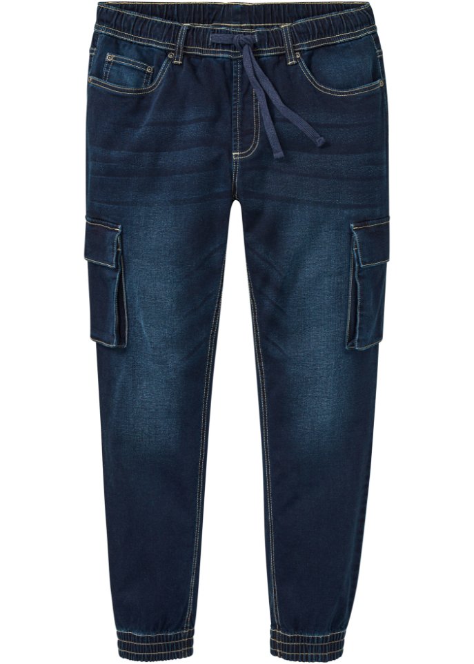 Regular Fit Schlupf-Cargo-Jeans, Straight in blau von vorne - RAINBOW