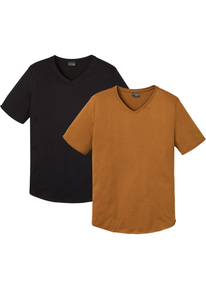 T-Shirt mit V-Ausschnitt aus Bio Baumwolle Cradle to Cradle Certified® Silber, (2er Pack) in braun von vorne - RAINBOW