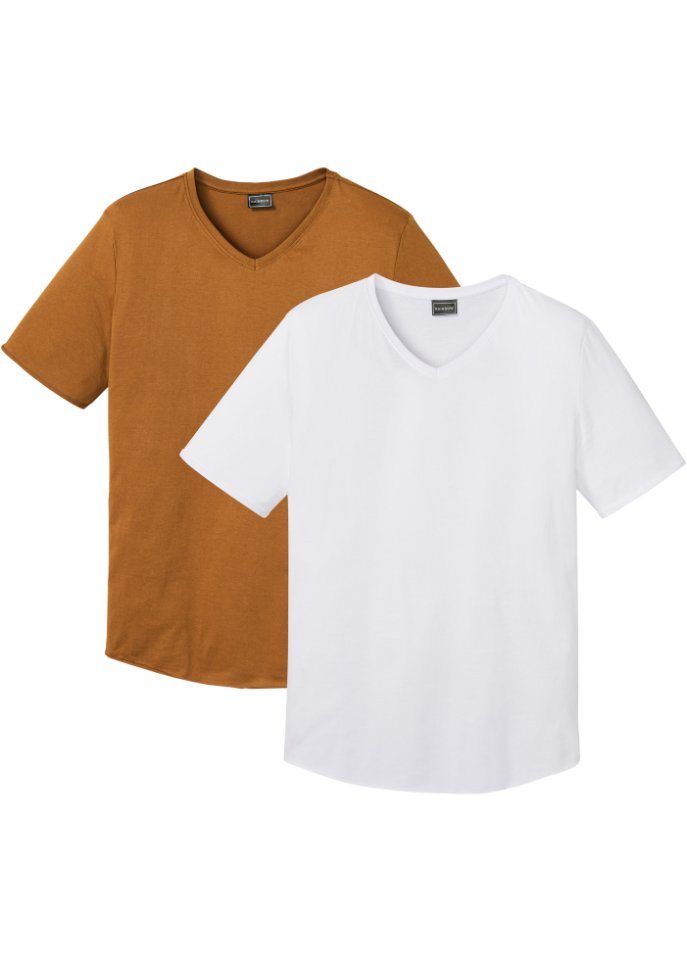 T-Shirt mit V-Ausschnitt aus Bio Baumwolle Cradle to Cradle Certified® Silber, (2er Pack) in weiß von vorne - RAINBOW