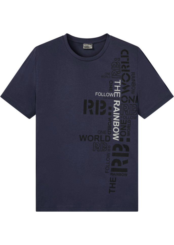 T-Shirt aus Bio Baumwolle in blau von vorne - RAINBOW