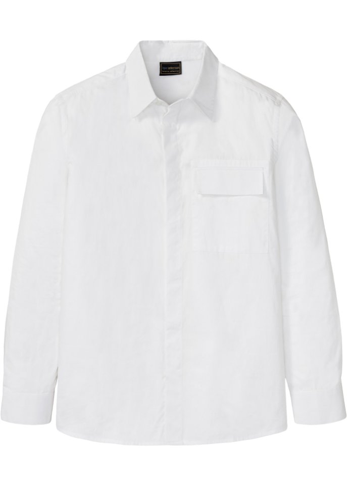 Langarmhemd mit Brusttasche in weiß von vorne - bpc selection