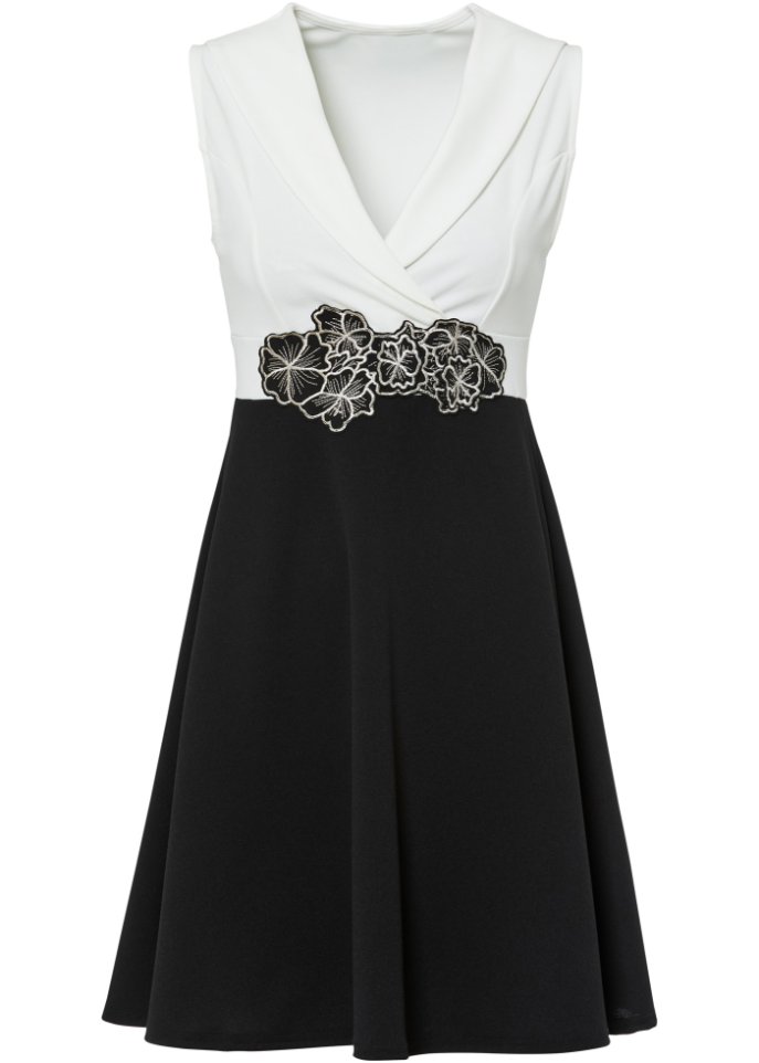 Jerseykleid mit Spitzen-Applikation  in schwarz von vorne - BODYFLIRT boutique