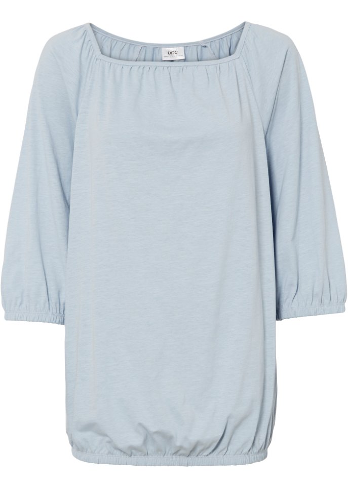 Baumwoll-Shirt mit Karree-Ausschnitt und Gummibund am Saum, halbarm  in grau von vorne - bpc bonprix collection