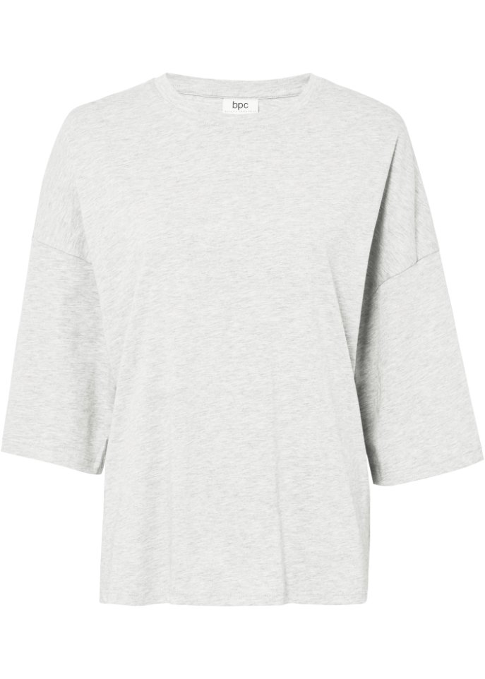 Baumwoll- Oversize-Shirt, halbarm in grau von vorne - bpc bonprix collection