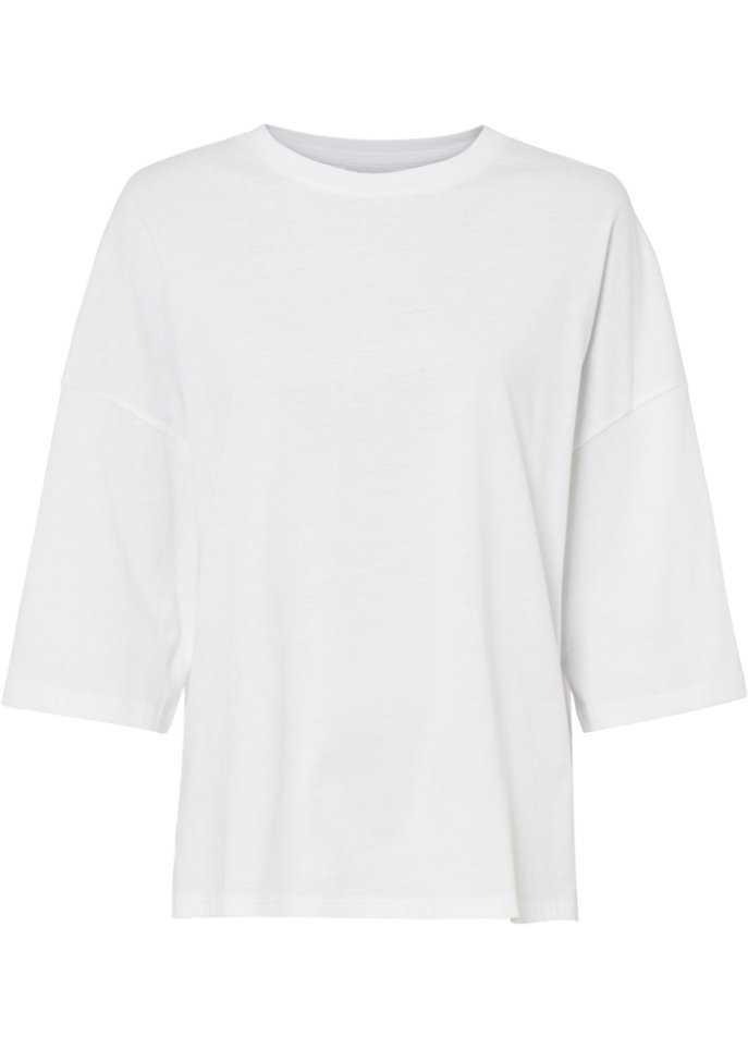 Baumwoll- Oversize-Shirt, halbarm in weiß von vorne - bpc bonprix collection