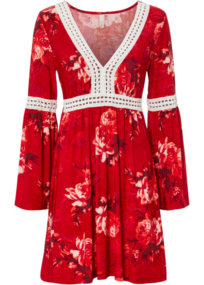 Kleid mit Häkeleinsatz in rot von vorne - BODYFLIRT boutique