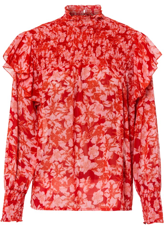 Bluse mit Stehkragen in rot von vorne - RAINBOW