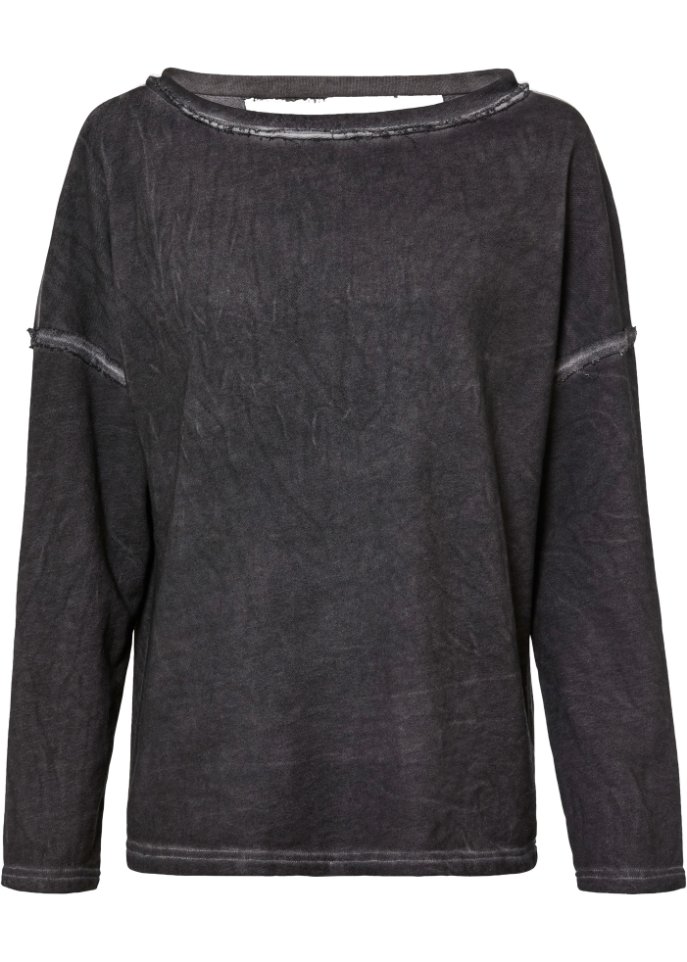 Sweatshirt im Used-Look mit Rückenausschnitt in grau von vorne - RAINBOW