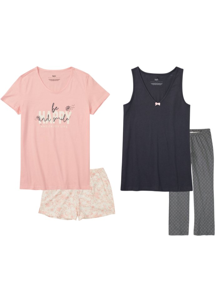 Pyjama und Shorty (4-tlg.Set) in rosa von vorne - bpc bonprix collection