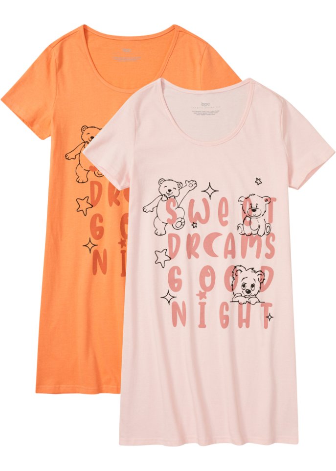 Nachthemd (2er Pack) aus Bio-Baumwolle in orange von vorne - bpc bonprix collection