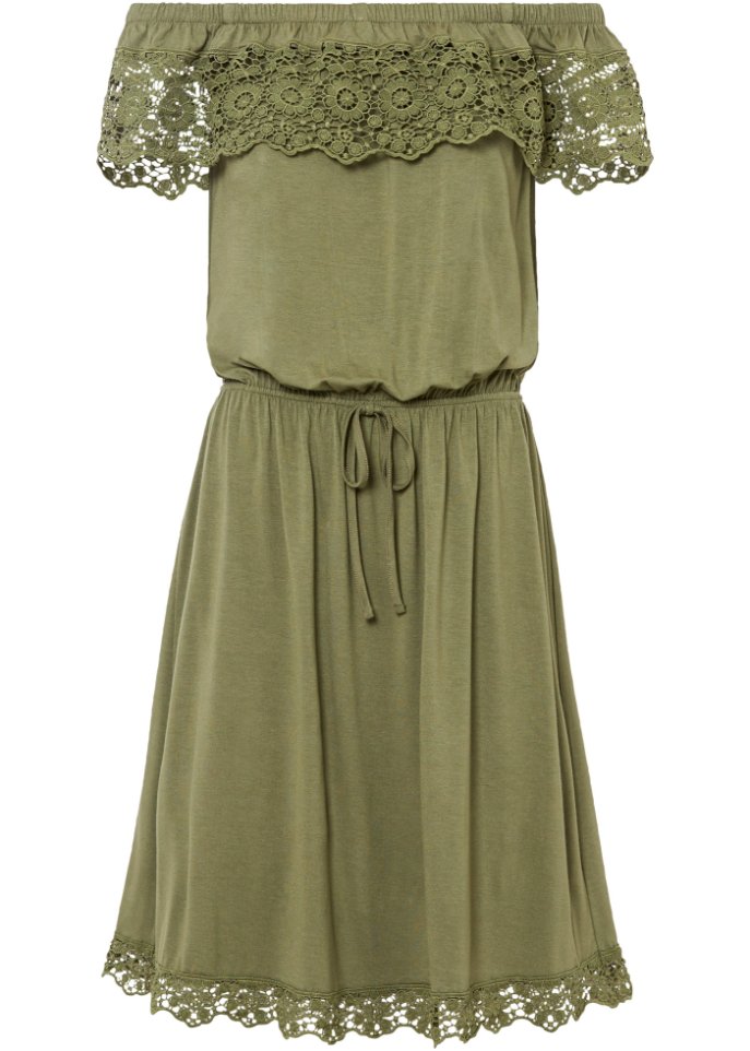 Carmen-Kleid mit Spitze in grün von vorne - BODYFLIRT