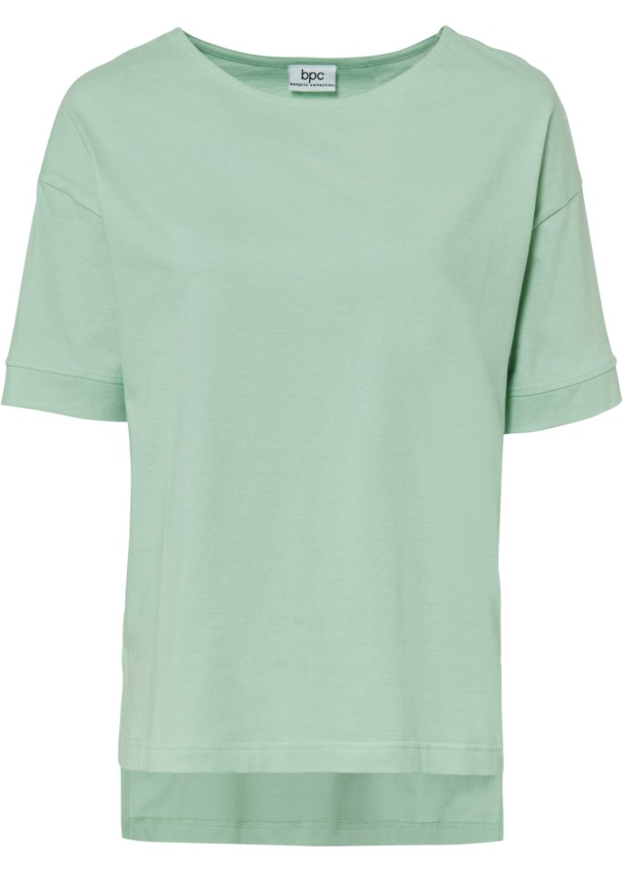 Oversize Baumwoll-T-Shirt mit Seitenschlitzen in grün von vorne - bpc bonprix collection