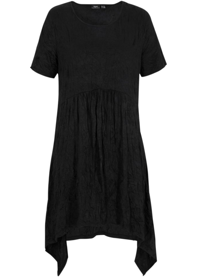 Zipfel-Shirtkleid mit Crash-Effekt in schwarz von vorne - bpc bonprix collection