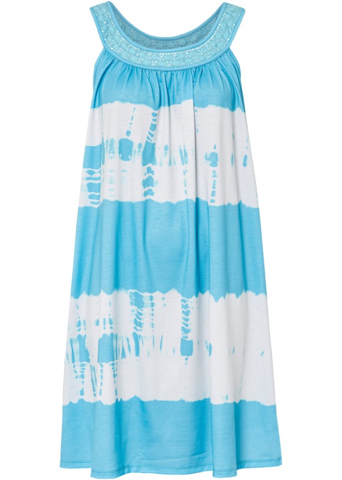 Kleid mit Batikdruck in blau von vorne - BODYFLIRT