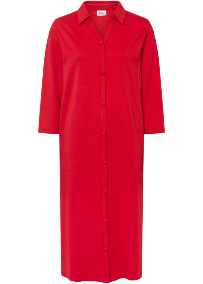 Shirt-Blusen-Kleid in Midi-Länge aus Baumwolle in rot von vorne - bpc bonprix collection