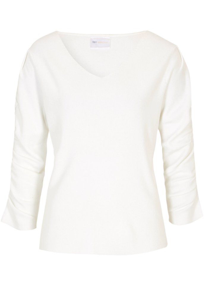 Pullover mit Raffung in weiß von vorne - bpc selection