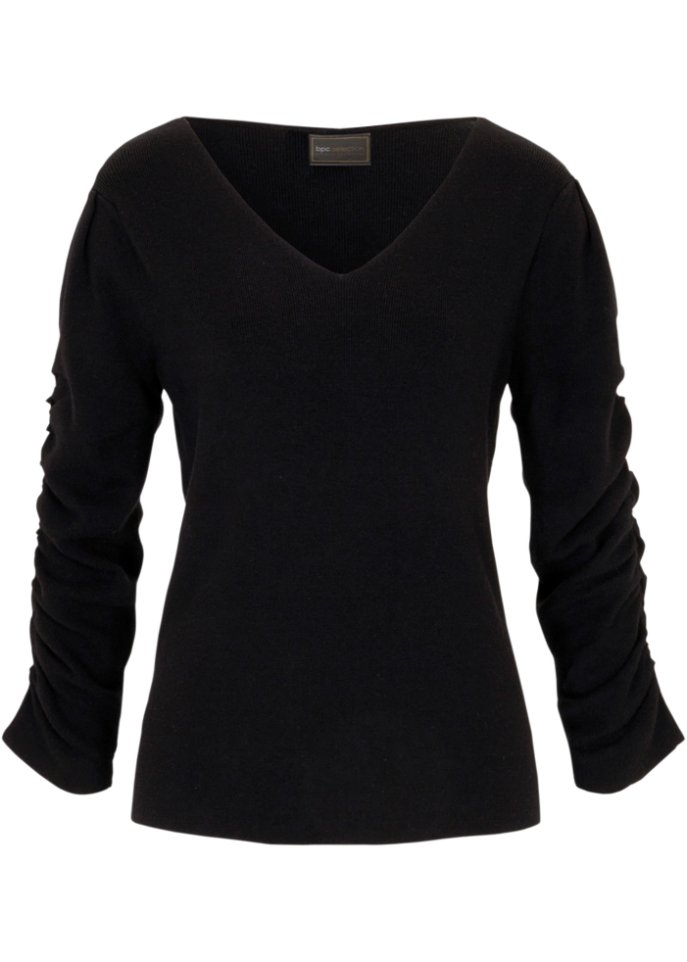 Pullover mit Raffung in schwarz von vorne - bpc selection