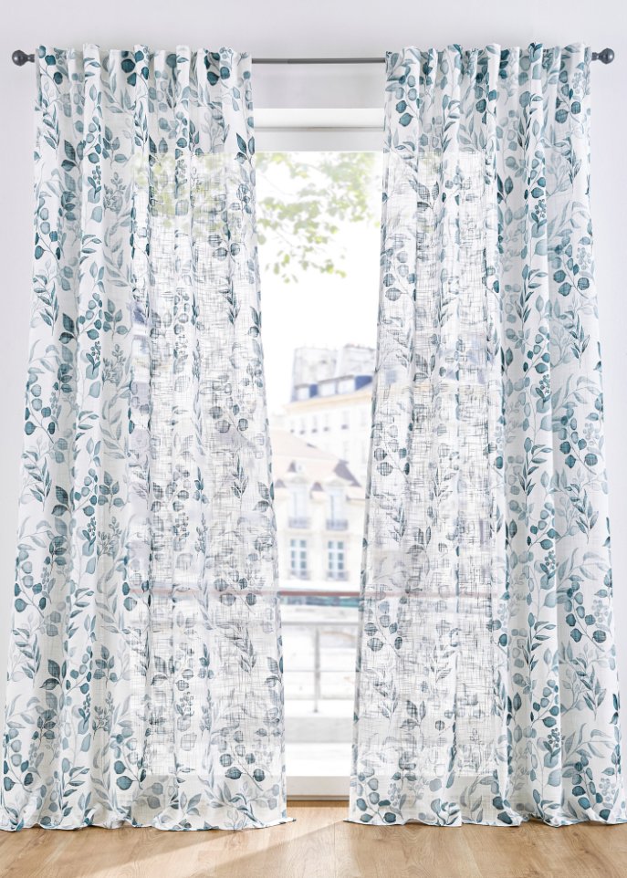 Vorhang mit Blätterdruck (1er Pack) in weiß - bpc living bonprix collection