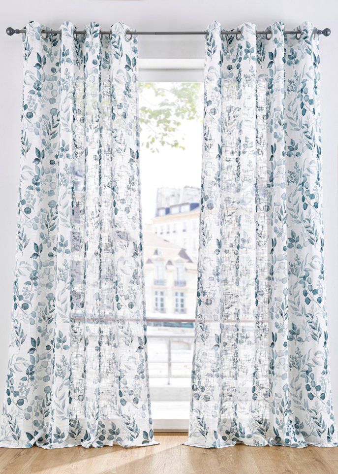 Vorhang mit Blätterdruck (1er Pack) in weiß - bpc living bonprix collection