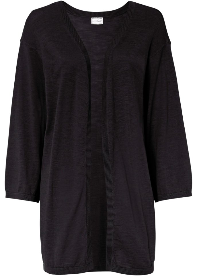 Kimono-Longstrickjacke in schwarz von vorne - BODYFLIRT
