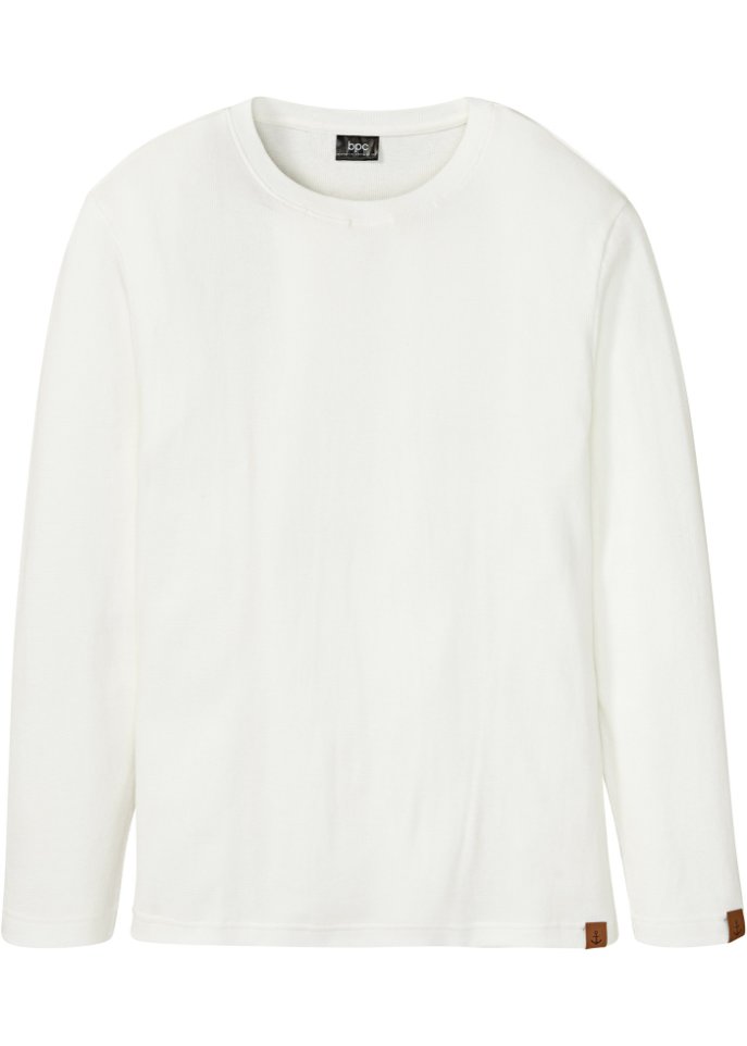 Waffelpique-Langarmshirt aus Bio-Baumwolle in weiß von vorne - bpc bonprix collection