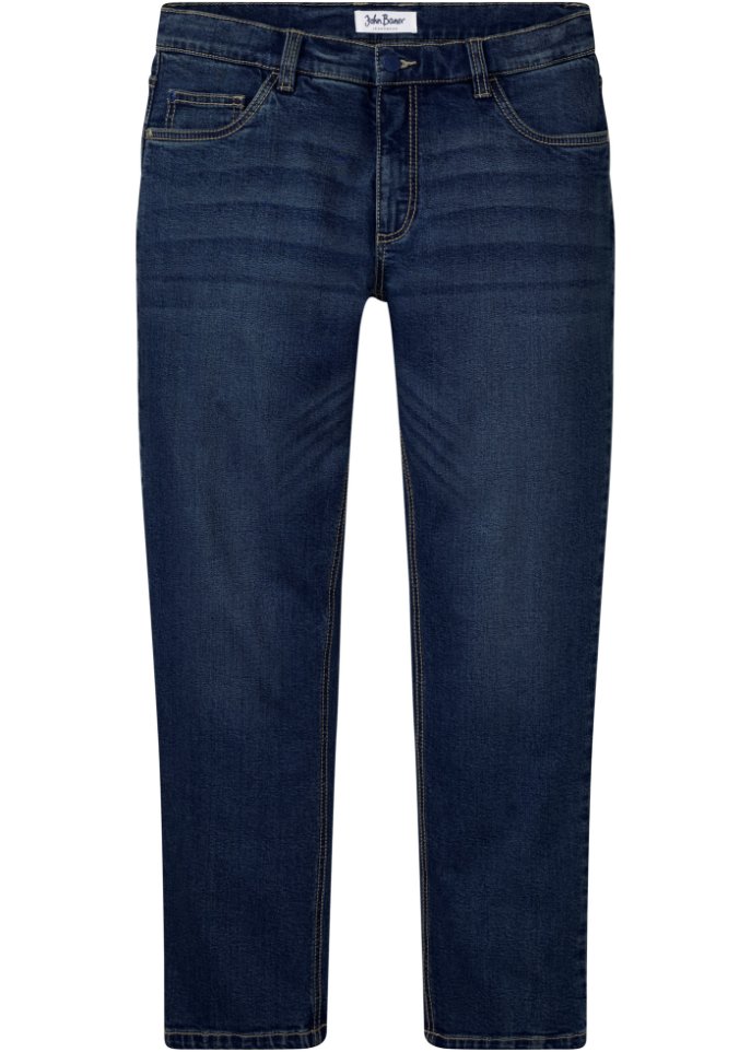 Loose Fit Stretch-Jeans mit recycelter Baumwolle, Straight in blau von vorne - John Baner JEANSWEAR