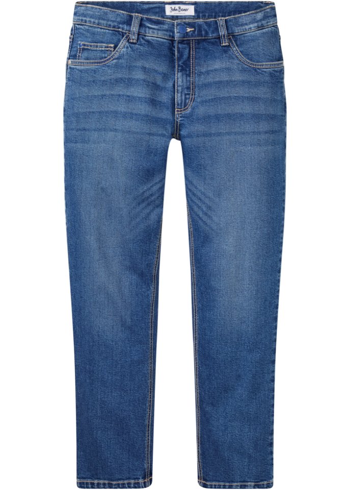 Loose Fit Stretch-Jeans mit recycelter Baumwolle, Straight in blau von vorne - John Baner JEANSWEAR