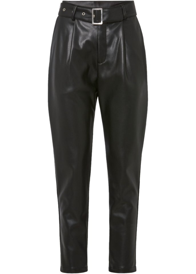 Hose in Lederoptik  in schwarz von vorne - BODYFLIRT boutique