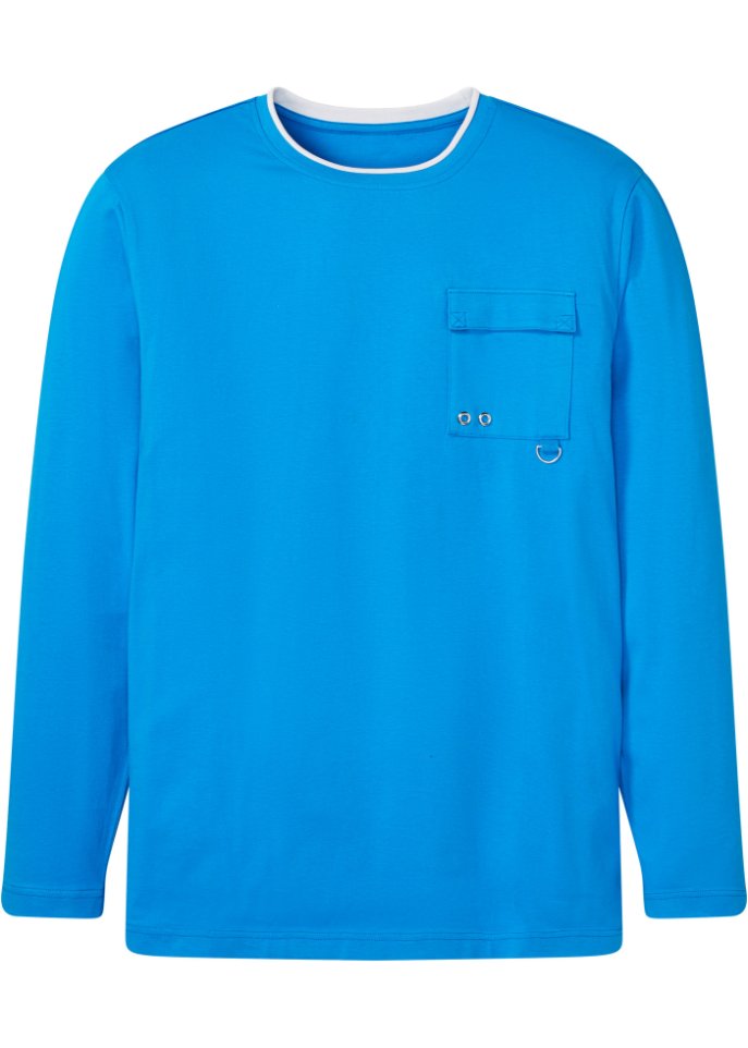 Langarmshirt aus Bio Baumwolle, Loose Fit in blau von vorne - RAINBOW