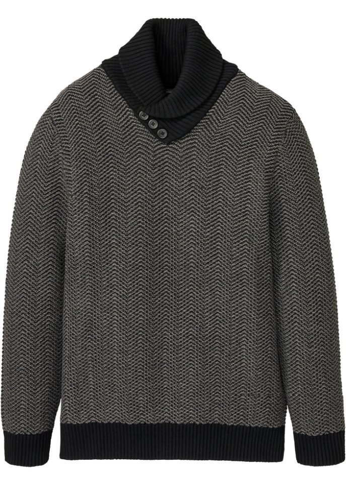 Pullover mit Schalkragen aus Baumwolle in schwarz von vorne - RAINBOW