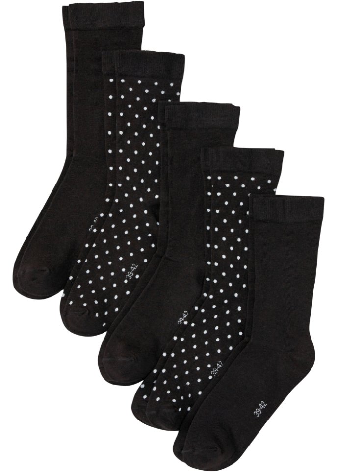 Socken mit druckfreiem Bündchen (5er Pack) mit Bio-Baumwolle in schwarz von vorne - bpc bonprix collection