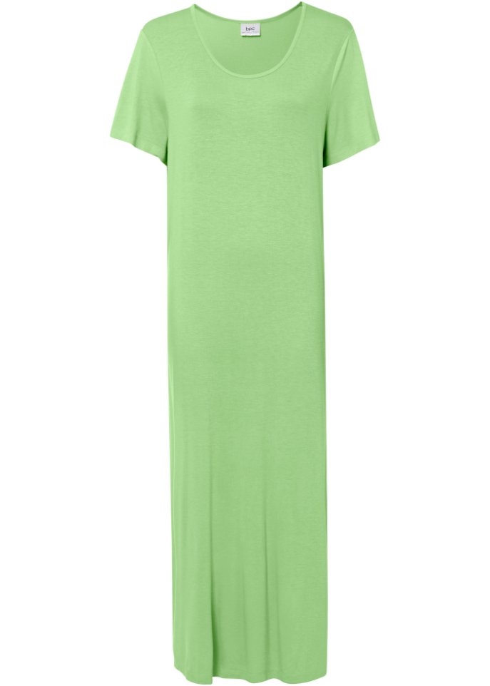 Bequem geschnittenes Shirt-Kleid mit Schlitz in Midi-Länge in grün von vorne - bpc bonprix collection
