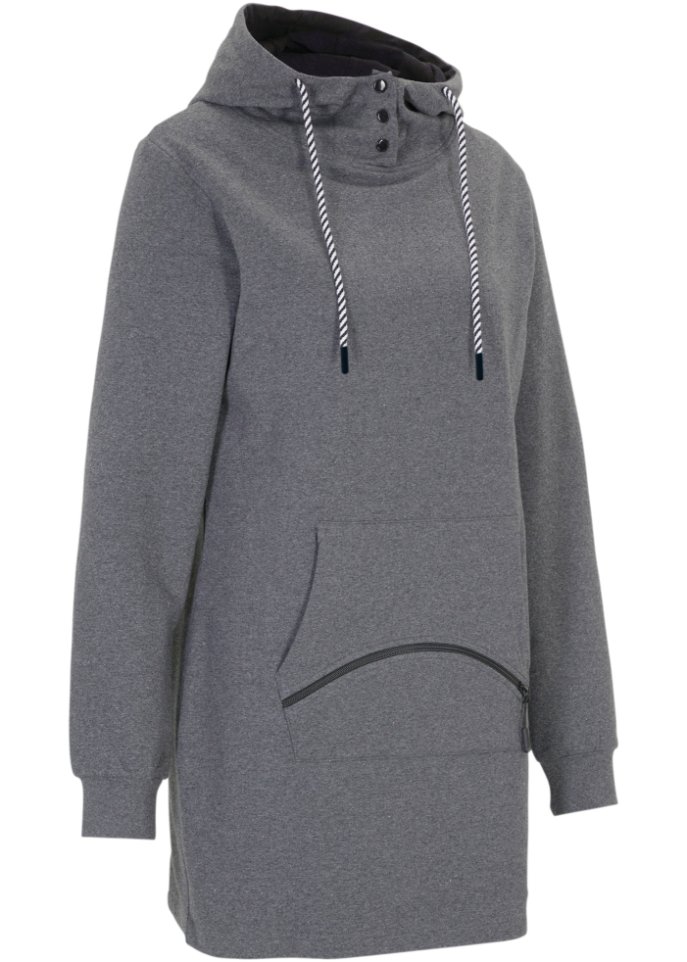 Extra langes Sweatshirt mit Tasche  in grau von vorne - bpc bonprix collection