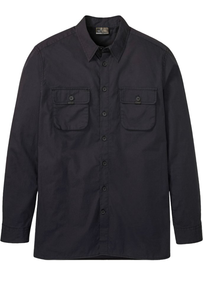 Langarmhemd mit Blasebalgtaschen in schwarz von vorne - bpc selection