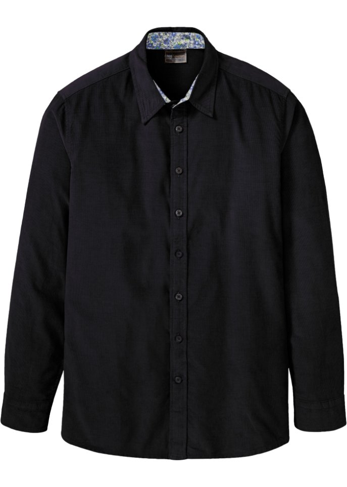 Langarmhemd aus Feincord in schwarz von vorne - bpc selection